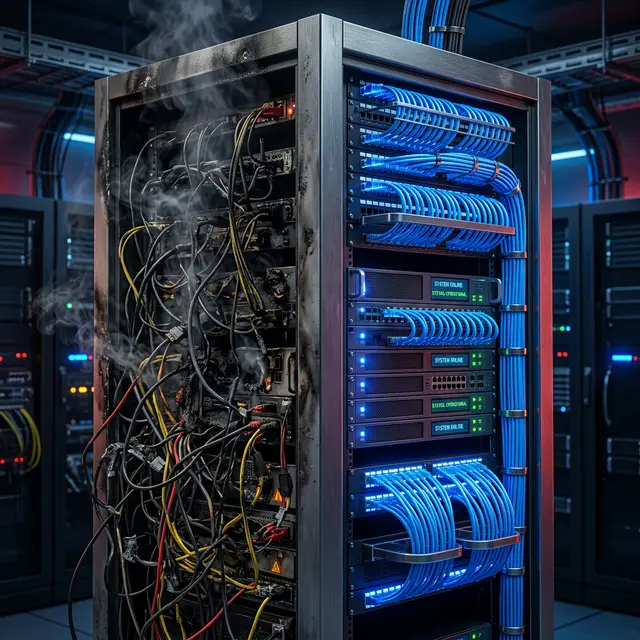 Clean vs messy cabling comparison